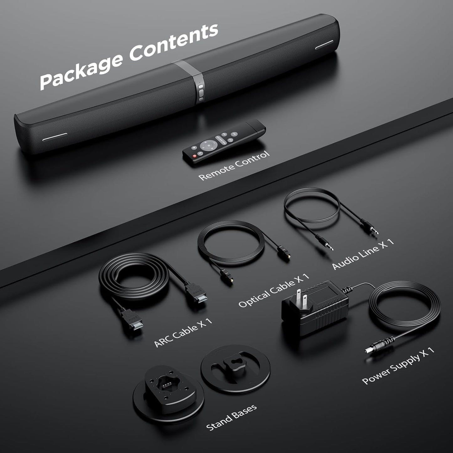 Sound Bar for Smart TV,90W Soundbar with Bluetooth/Arc/Optical/Aux Connect, Auto Volume Boost, 3 Customizable Equalizer Modes, 2 in 1 Detachable Soundbar for Tv/Pc/Gaming/Projectors