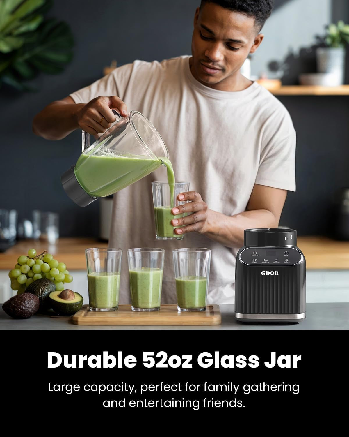 Professional Blender for Smoothies, 5 Functions, 1200 Peak Watts Smoothie Blender, 52 Oz Glass Jar & 24 Oz To-Go Cup Combo, Blenders for Smoothies, Ice and Frozen Fruit, Self-Cleaning, Gray