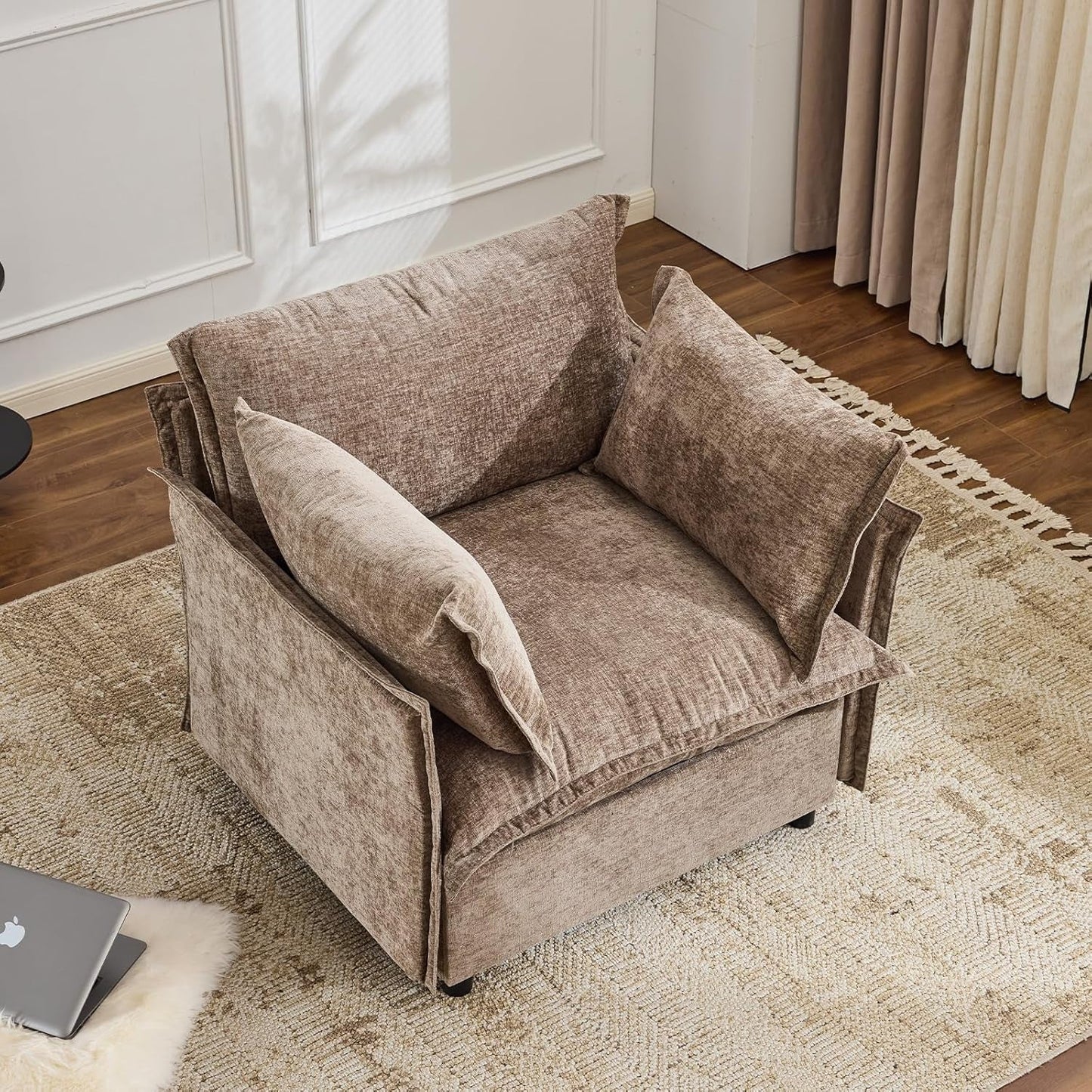 Light Browm Accent Chair 34" Width Oversized Reading Chair Upholstered Armchair Soft Chenille Fabric Living Room Chairs Sofa for Adults Bedroom, Home Office, Play Room