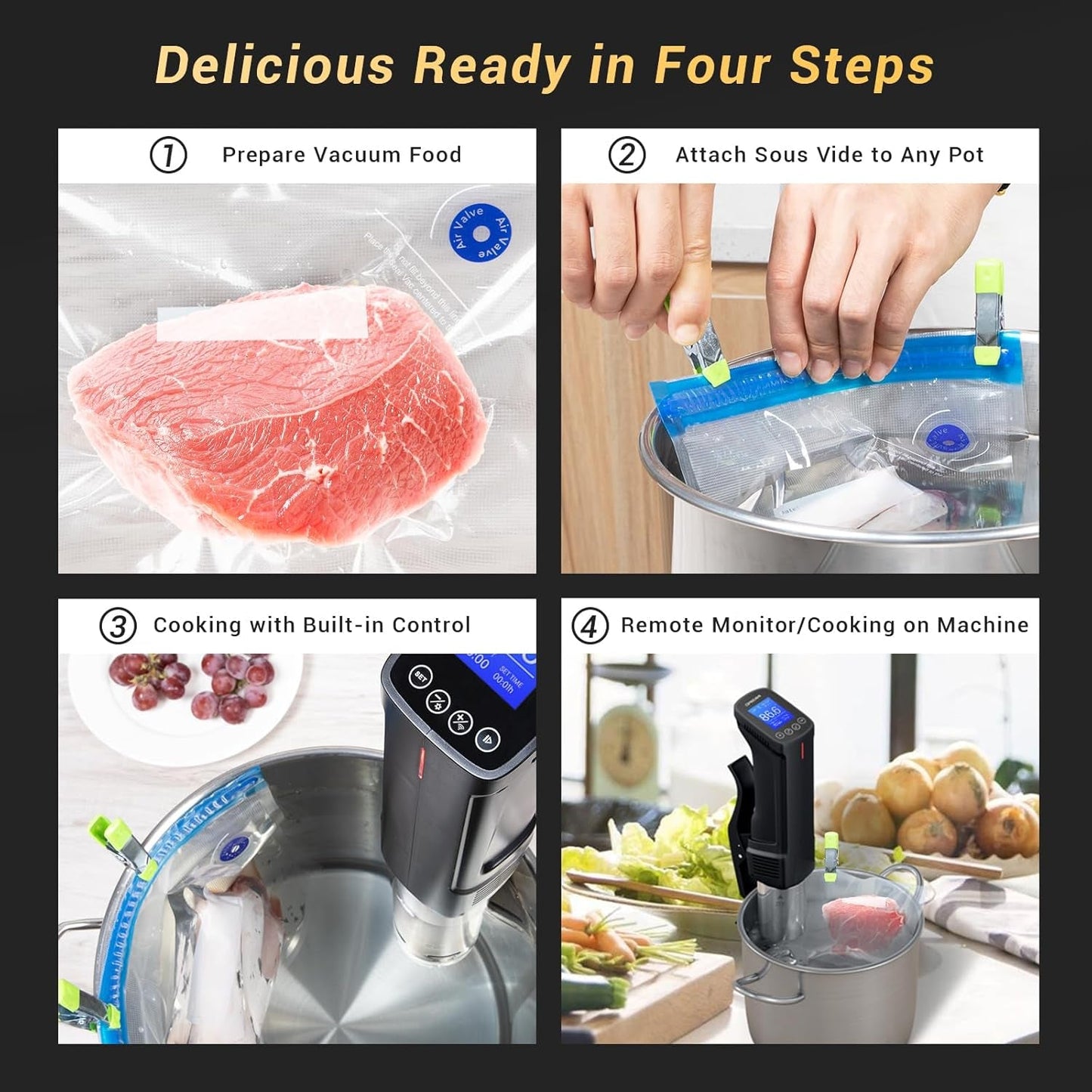 WIFI Sous Vide Cooker ISV-100W, 1000 Watts Sous Vide Machine Immersion Circulator with 14 Preset Recipes on APP & Calibration Function, Thermal Immersion, Fast-Heating with Timer