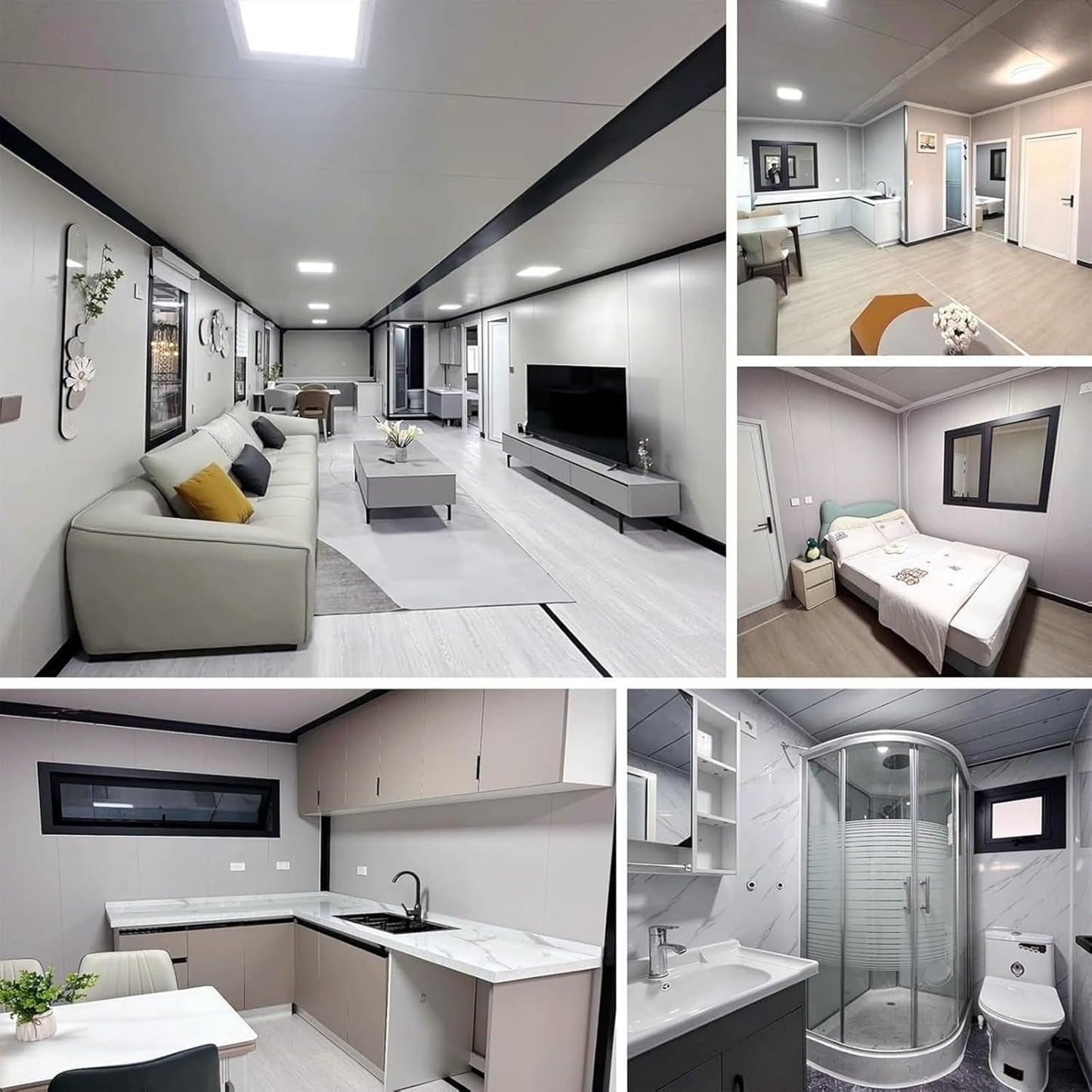 Luxury 2 Story Prefab Tiny Houses Portable Tiny Home to Iive in for Adults with 2/4 Bedrooms, Kitchen, Bathroom, Expandable Container Home Modular House for Family,Backyard,Or Vacation Use