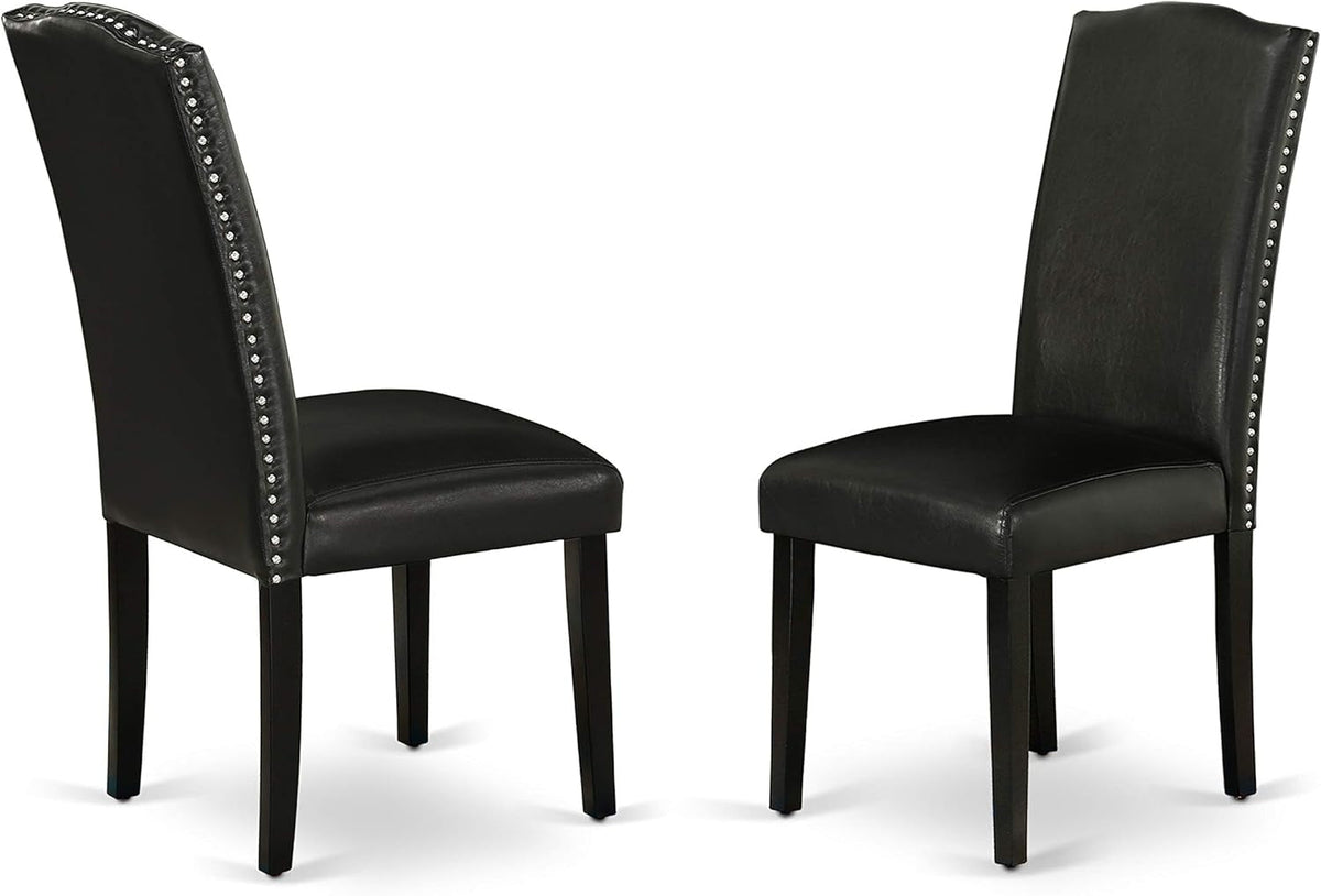 DUEN7-BLK-69 7 Piece Dining Table Set Consist of a Rectangle Kitchen Table and 6 Black Faux Leather Parson Dining Chairs, 36X60 Inch, Black