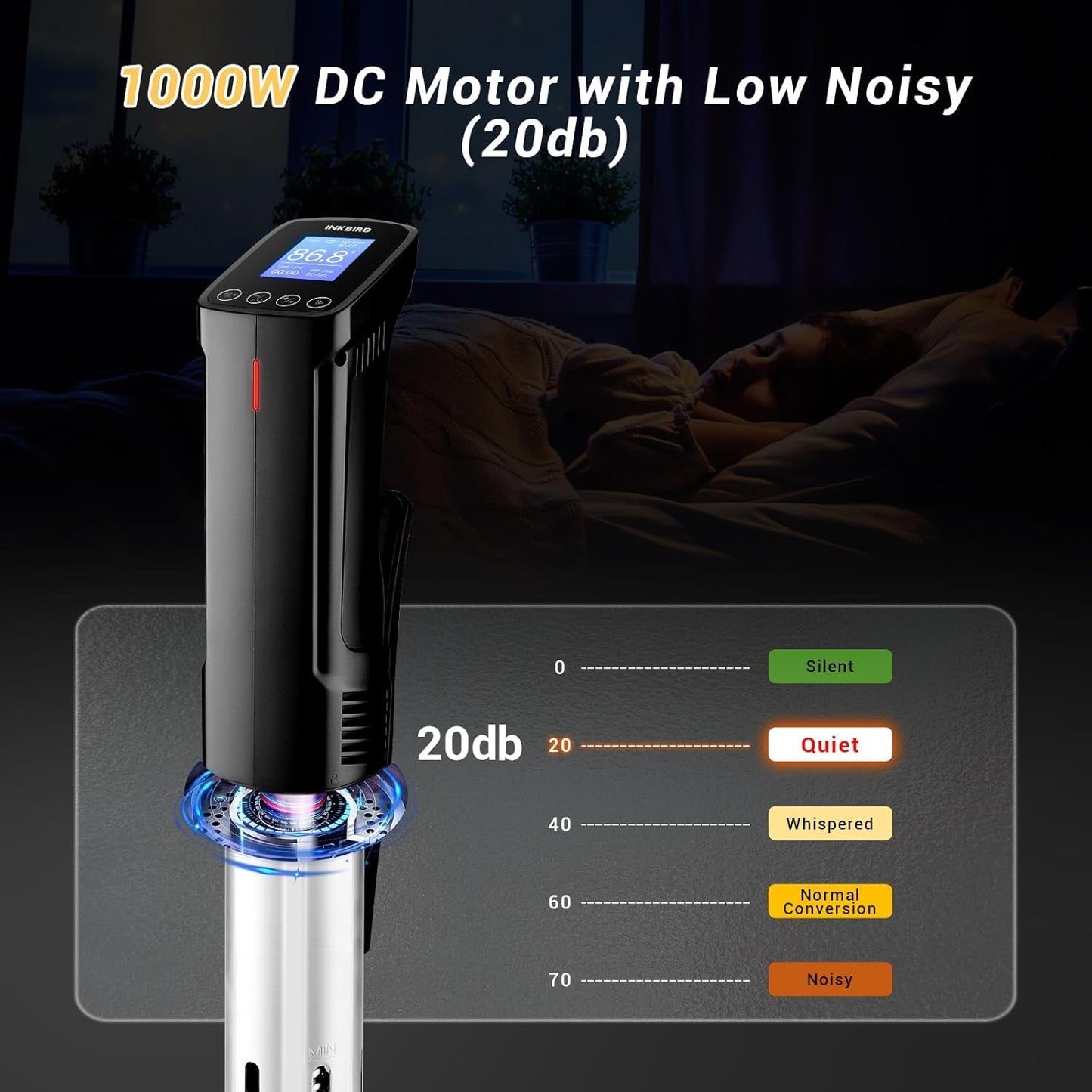 WIFI Sous Vide Cooker ISV-100W, 1000 Watts Sous Vide Machine Immersion Circulator with 14 Preset Recipes on APP & Calibration Function, Thermal Immersion, Fast-Heating with Timer