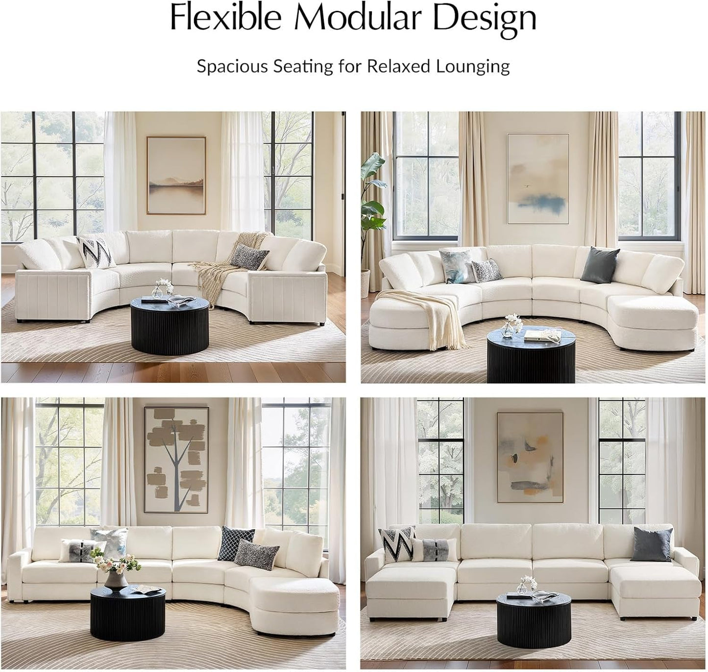 138" Oversized Curved Sectional Sofa, Modern U Shaped Modular Sectional Couch with Deep Seat, 4 Seater Sofa for Living Room, No Assembly Required, Ivory