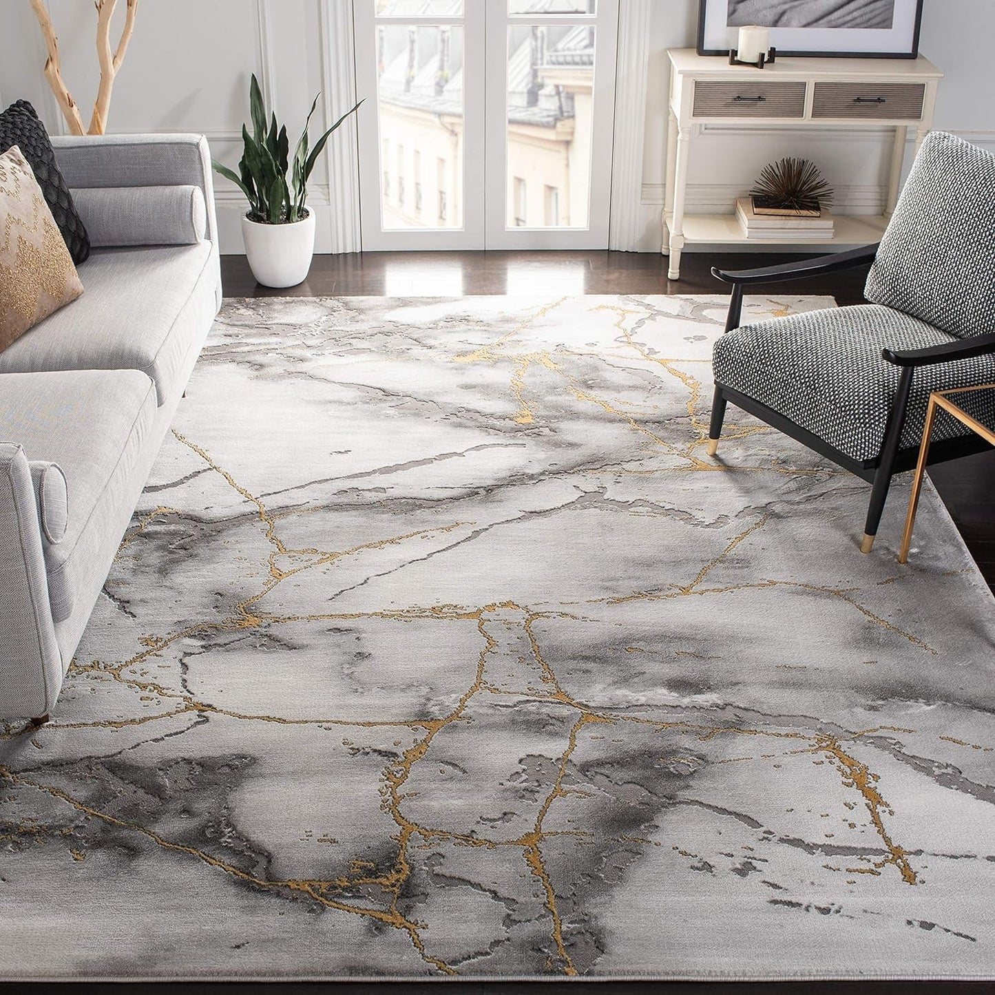 Craft Collection Area Rug - 8' X 10', Grey & Gold, Modern Abstract Design, Non-Shedding & Easy Care, Ideal for High Traffic Areas in Living Room, Bedroom (CFT877F)