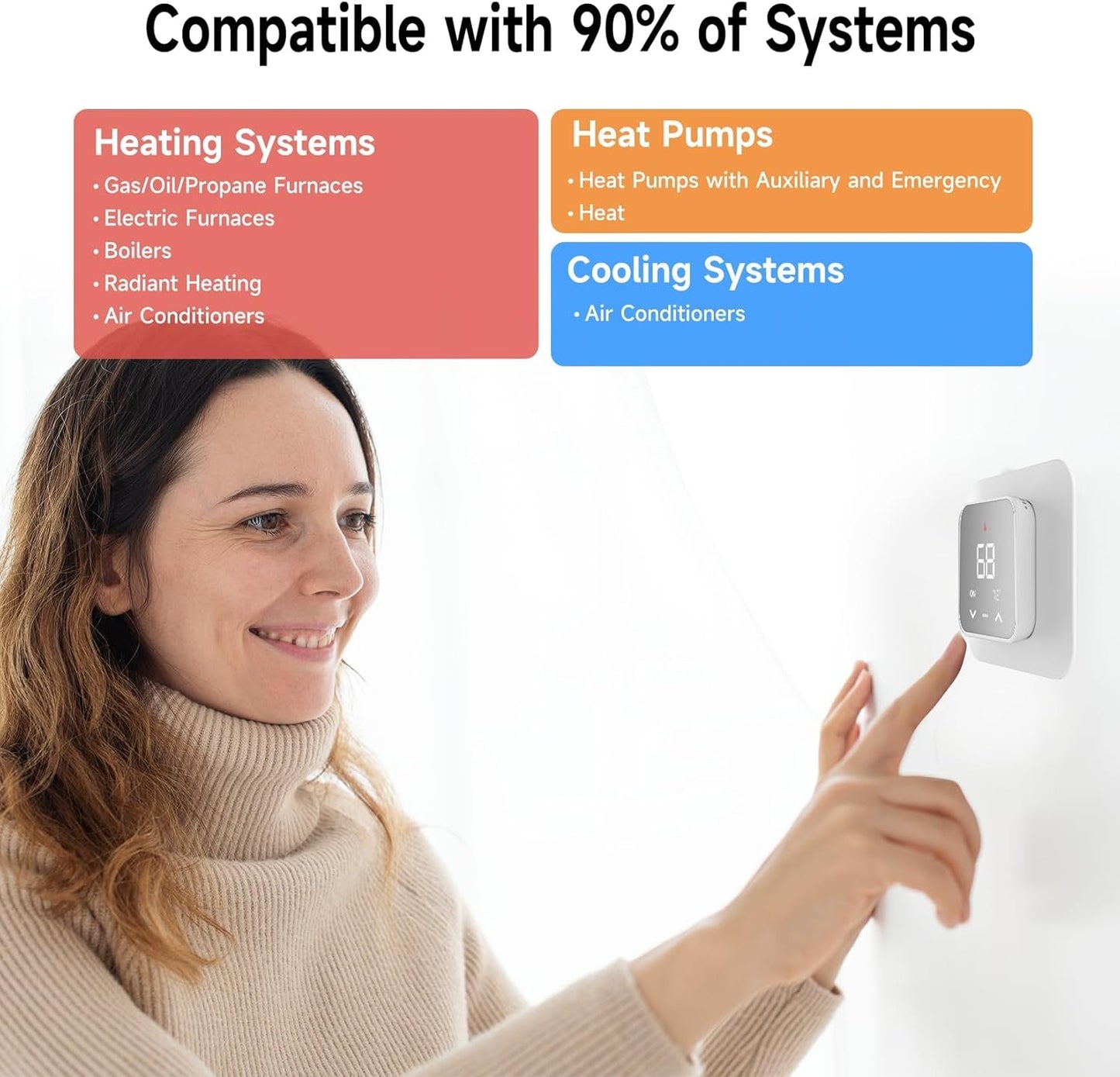 Smart Thermostat for House, Wifi Thermostat Compatible with Alexa and Google Assistant,7Day X 8Period Programmable Control Tuya/Smart Life, Energy Saving, C-Wire Require