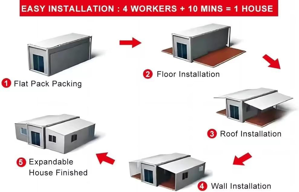 Prefab Tiny Home for Sale 20Ft Portable Tiny Home Kit with 2 Bedrooms 1 Fully Equipped Bathroom and Kitchen Expandable Container House for Minimalist Living and Compact Spaces