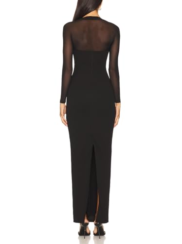 Capuffy Women Sheer Mesh Long Sleeves Maxi Dress Square Neck Bodycon Long Dresses Back Vent Cocktail Party Dress 475