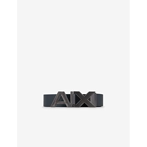 Armani Exchange mens Leather Wide Logo Belt Buckle