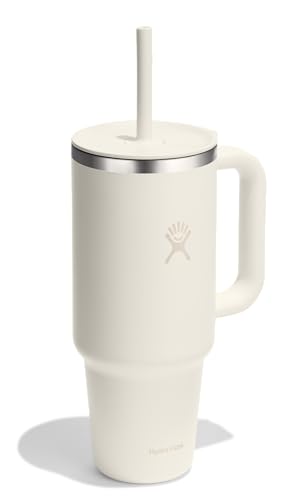 Hydro Flask Travel Tumbler with Handle, Lid and Straw - Insulated Stainless Steel in 40 Oz Ivory