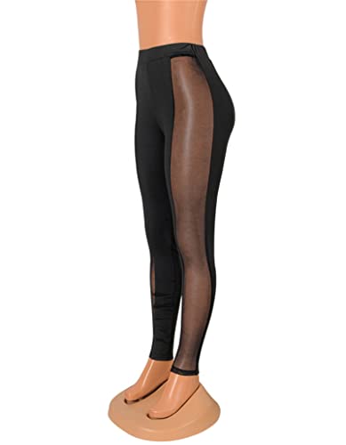 Atyfuniby Womens Leggings High Waisted - Sexy Skinny Mesh See Through Pants Party Clubwear