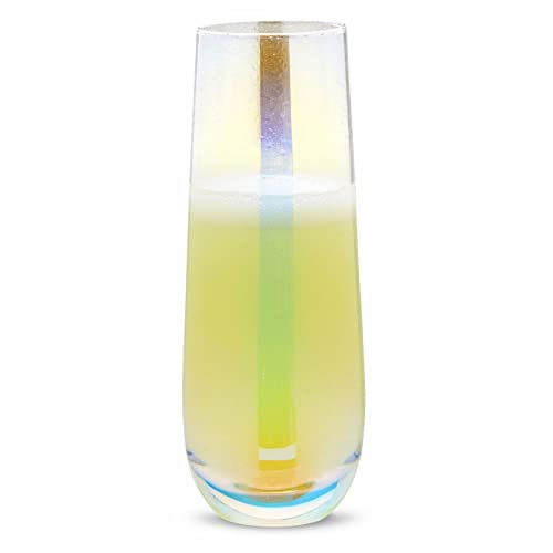 Sparkle and Bash Iridescent Stemless Champagne Flutes & Mimosa Glasses, Set of 4-10 oz Capacity Modern Holographic Drinkwa...