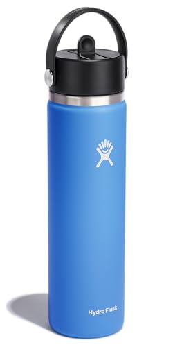 Hydro Flask Water Bottle - Insulated Stainless Steel - Wide Straw Lid, Non Spill, Leakproof in 24 Oz Aloe Green