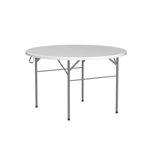 VINGLI White 48" Round Bi-Folding Commercial Table, 4 Feet Portable Plastic Dining Card Table for Kitchen or Outdoor Party...