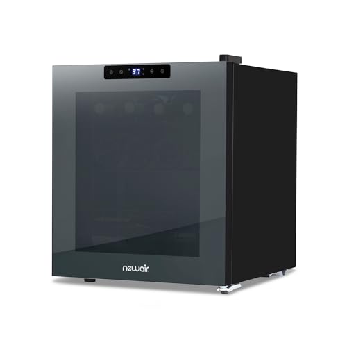 NewAir 16 Bottle Wine Cooler Refrigerator, Shadow Series Freestanding Wine Fridge with Mirror Glass Door, UV-Protected Glass & Quiet Compressor Cooling, Compact Wine Cellar