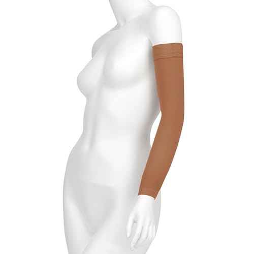 Juzo Soft 2001 20-30mmhg Standard Armsleeve with Silicone Top Band for Women,Beige,2 (II)Long