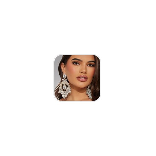 Silver Chandelier Earrings for Women Trendy, Oversized Big Crystal Rhinestone Statement Earrings Dangling Formal Pageant E...