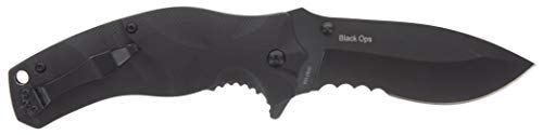 Smith & Wesson Black Ops Recurve 8in S.S. Assisted Opening Knife with 3.5in Drop Point Blade and G10 Handle for Outdoor, T...