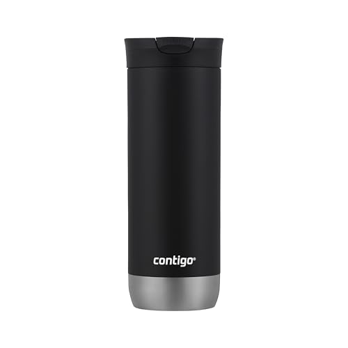 Huron Vacuum-Insulated Stainless Steel Travel Mug, 16oz Licorice - Leak-Proof Lid for Hot/Cold Beverages, Fits Most Cup Ho...