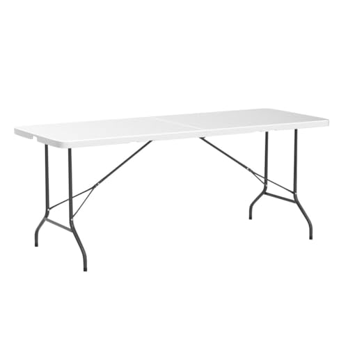 ZenStyle 6 ft Indoor Outdoor Heavy Duty Plastic Folding Table Portable Picnic Table Fold-in-Half Utility Table w/Handle an...