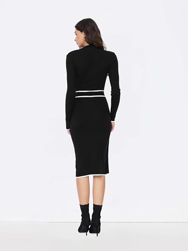 CIDER Sweater Dress for Women Long Sleeve Dress Mock Turtleneck Bow Tie Midi Work Dresses Old Money Dresses Fall Winter