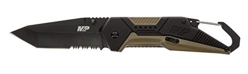 Smith & Wesson M&P Repo 8in High Carbon S.S. Assisted Folding Knife with 3.2in Tanto Blade and Aluminum/Overmold Handle fo...