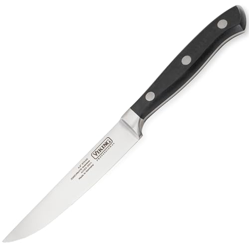 Viking Kitchen Steak Knife. 4.5 Inch Serrated German Stainless Steel, Razor Sharp, Ergonomic Handle, Black
