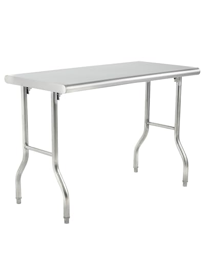 Commercial Stainless Steel Folding Table，48 x 24 Inch Heavy-Duty Kitchen Island Folding Commercial Prep Table for Food, Re...