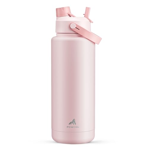 POWCAN 40 oz Insulated Water Bottle with 2-in-1 Straw and Spout Lid, Keep Cold 24H, Leak-Proof, BPA-Free, Double Wall Stai...
