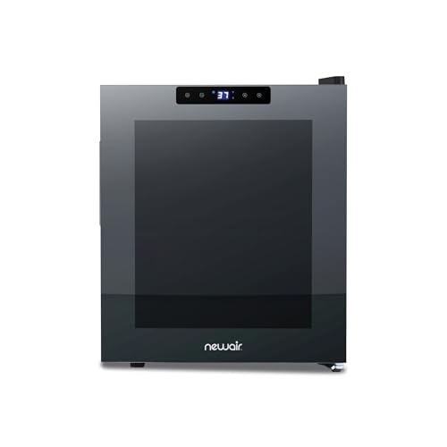 NewAir 16 Bottle Wine Cooler Refrigerator, Shadow Series Freestanding Wine Fridge with Mirror Glass Door, UV-Protected Glass & Quiet Compressor Cooling, Compact Wine Cellar