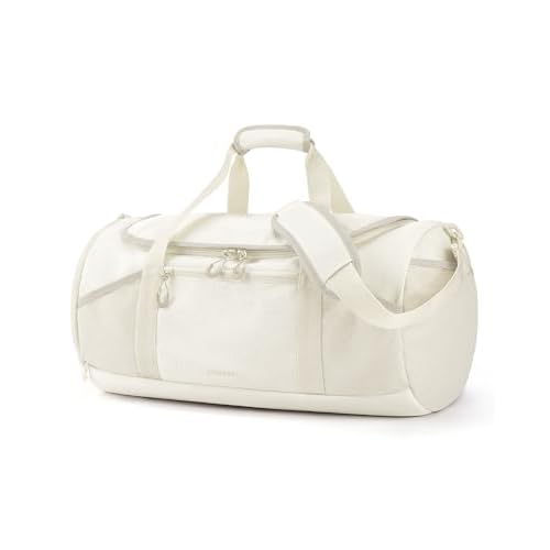 BAGSMART Gym Bag for Men & Women, Lightweight Duffel with Shoe Compartment, Weekender Bags with Wet Pocket, Workout Overnight Carry on for Travel, Beige