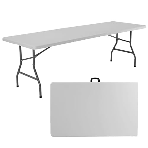 8 FT Heavy Duty Portable Table, Folding Table with Carrying Handle, Heavy Duty Portable Table for Events, Picnic Indoor, O...