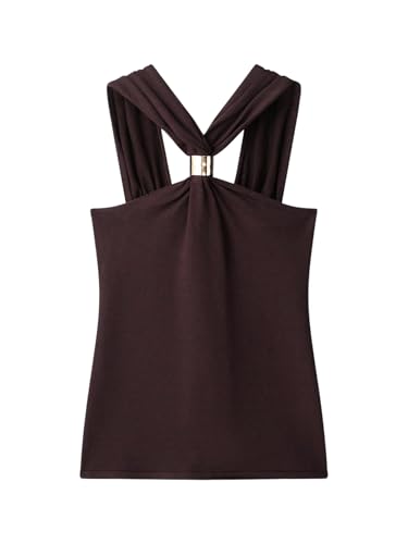 Verdusa Women's Summer Going Out Tops Festival Outfits Metal Criss Cross Sleeveless Halter Top
