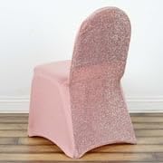 Efavormart 1 Set Rose Gold Spandex Stretch Banquet Chair Covers for Party Dining Chairs W/Metallic Glittering Back W/Foot Pockets Washable Slip Covers Wedding Chair Covers