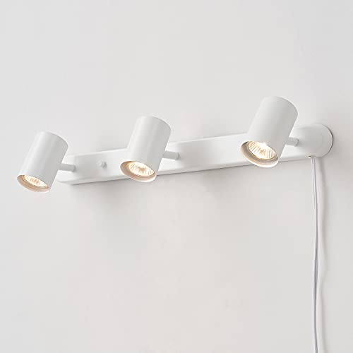 Globe Electric 60024 3-Light Plug-in Track Lighting, Adjustable Heads, Matte White Finish, 22-inch, GU10 Base, 15-Foot Cord with in-Line Switch, Modern Ceiling Light for Apartments and Rentals