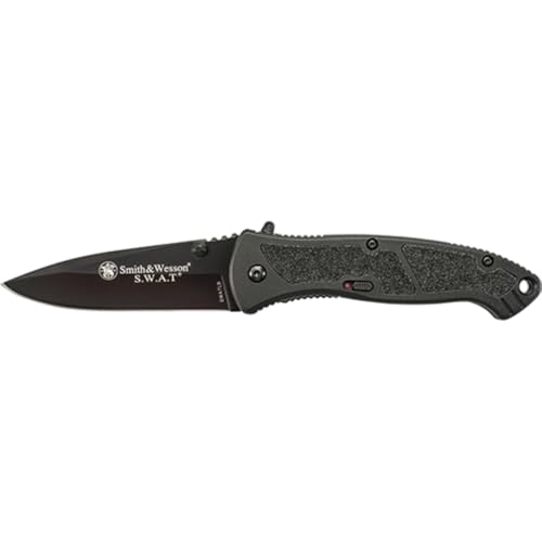Smith & Wesson Large S.W.A.T. Folding Knife with 3.7in Drop Point Blade, Aluminum Handle, Stainless Steel, For Tactical, S...