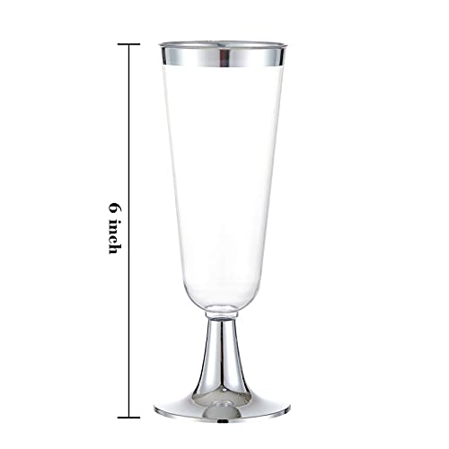 N9R 24pcs Plastic Champagne Flutes with Silver Rim, Clear Disposable Champagne Glasses 5 Oz, Perfect for Wedding and Party...