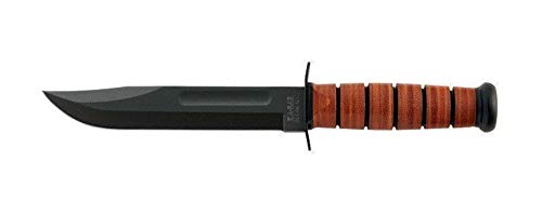 KA-BAR 1220 US Army Straight Edge Fighting/Utility Knife with Leather Sheath, Beige, 7" Blade