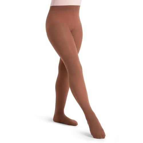 Capezio Girls' Ultra Soft Self Knit Waistband Tight,Mocha, One Size (8-12)