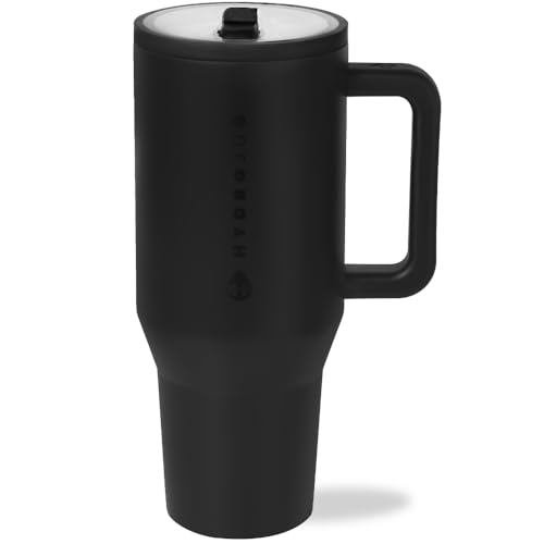 HydroJug Traveler - 40 oz Water Bottle with Handle & Flip Straw - Fits in Cup Holder, Leak Resistant Tumbler-Reusable Insu...