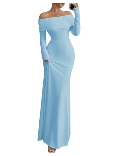 SOLY HUX Women's Long Sleeve Off The Shoulder Bodycon Dress Elegant Maxi Dress Cocktail Prom Dresses
