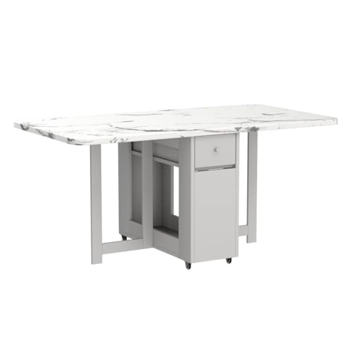FUNROLUX Folding Dining Table with Rack and 2 Storage Drawers, Movable Extendable Space Saving Kitchen Table in 3 Forms (W...