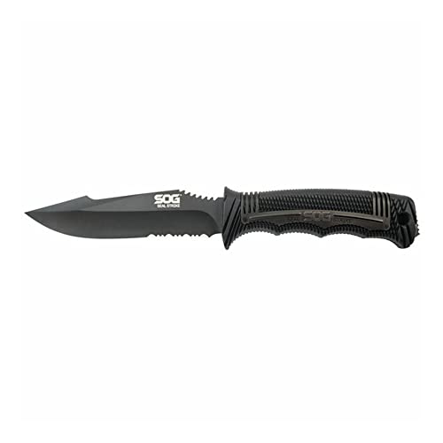 SOG Seal Strike Fixed Blade Knife with Sheath- Tactical and Hunting Knife with 4.9 Inch Partially Serrated Bowie Knife Bla...