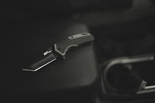Smith & Wesson M&P Shield 6.8in Stainless Steel Assisted Opening Knife with 2.8in Tanto Blade and Rubberized Handle for Ou...