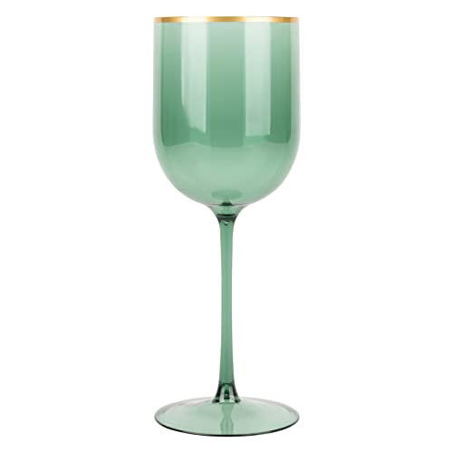 Green Wine Cup with Gold rim Plastic Wine Glasses Set of 10 Elegant Wine Goblets Hard Plastic Champaign Cups on Stem 12 Ou...