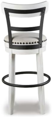 Signature Design by Ashley Valebeck Tall Upholstered Swivel Barstool, Cushioned Seat, Nailhead Trim, Wood and Metal, 30" H, Whitewash