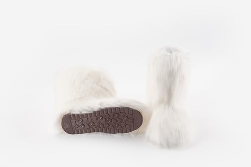 IXU Women's Faux Fur Boot Furry Fluffy Round Toe Suede Snow Winter Women Boots Comfy Plush Warm Short Outdoor Indoor Flat ...