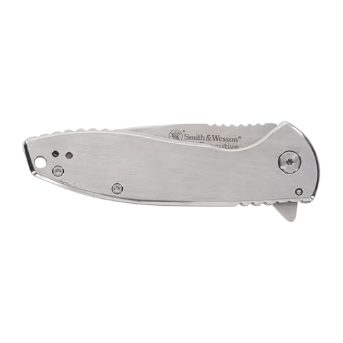 Smith & Wesson Executive Platinum Stainless Steel Knife with 3" Blade Length for Outdoor, Tactical, Survival and EDC