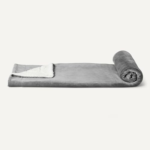 Amazon Basics Reversible Sherpa Throw Blanket, Dark Gray, 50"x60"