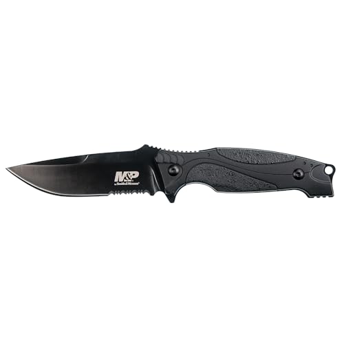 Smith & Wesson M&P M2.0 9in S.S. Full Tang Thin Fixed Blade Knife with 4in Drop Point Blade and Rubber Handle for Outdoor,...